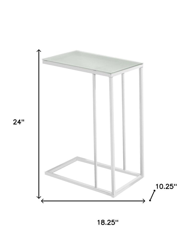 18.25" X 10.25" X 24" White Metal Tempered Glass Accent Table