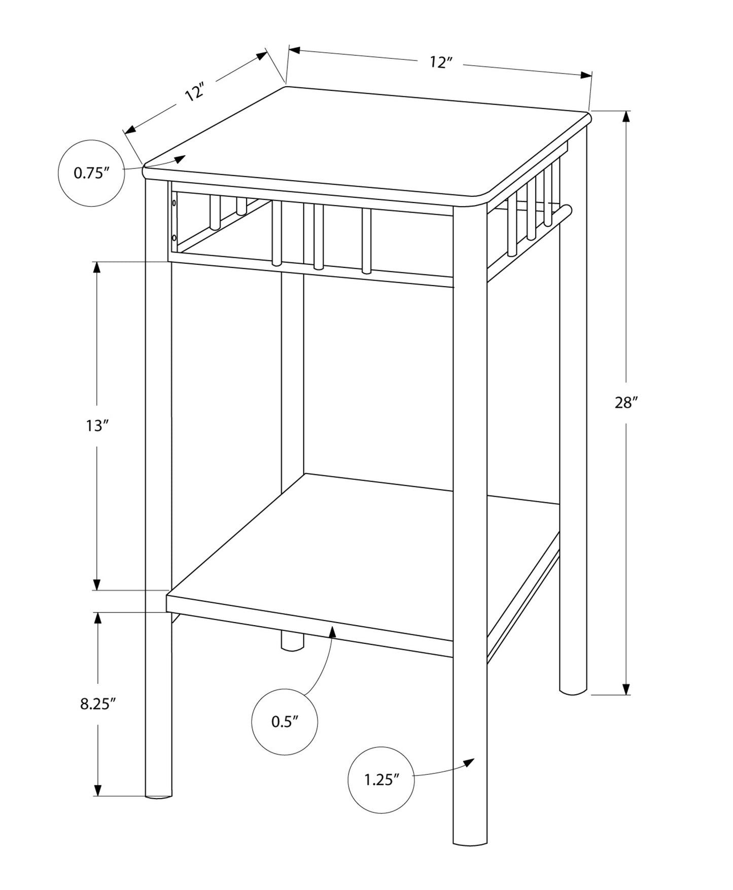 28" Black And Brown Wood And Metal Square End Table With Shelf