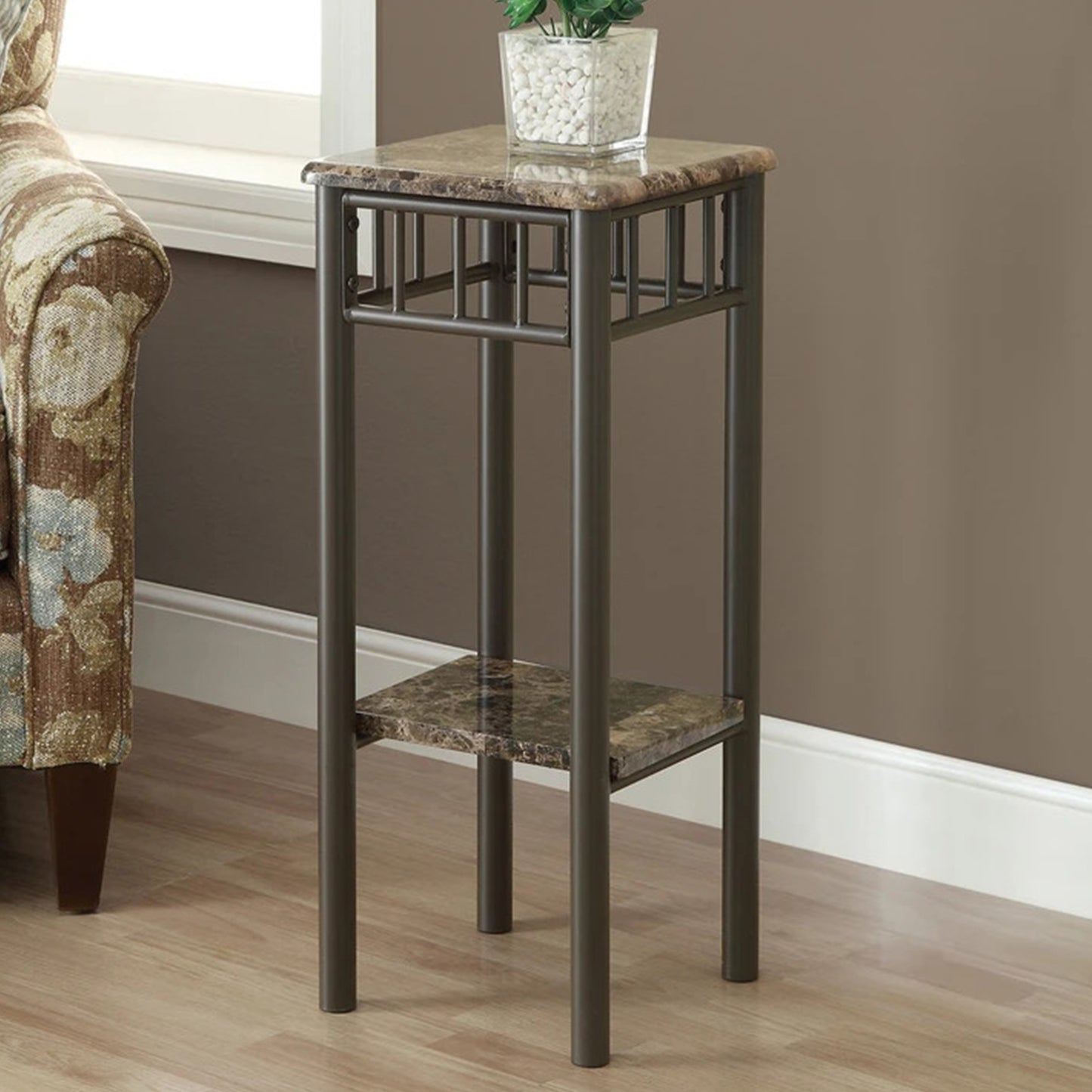 28" Black And Brown Wood And Metal Square End Table With Shelf