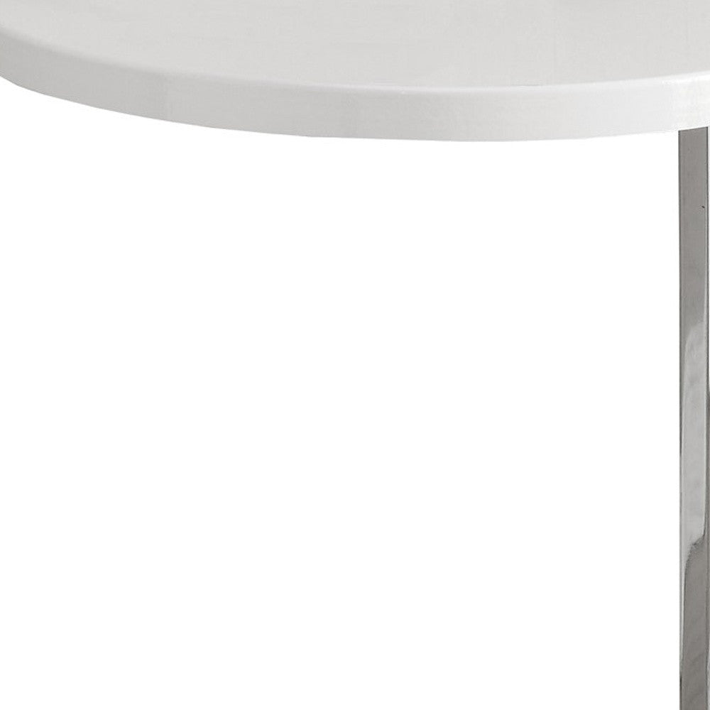 24" White Wood And Metal Round End Table With Shelf