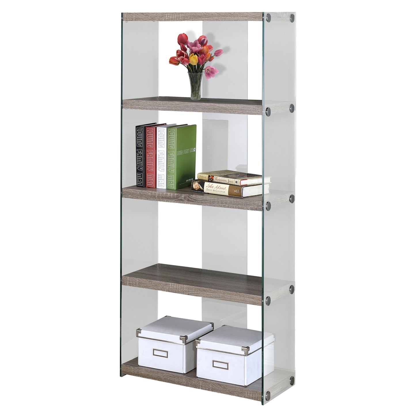 59" White Glass Four Tier Etagere Bookcase