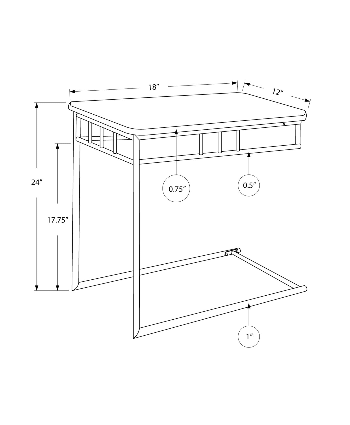 18" X 12" X 24" Grey Grey Mdf Metal  Accent Table