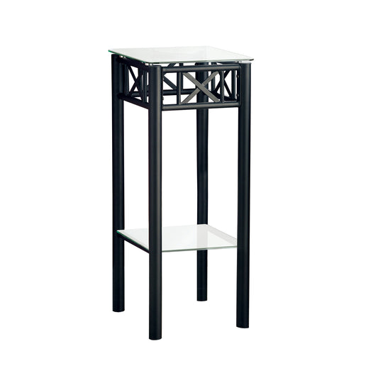 28" Black And Clear Glass And Metal Square End Table With Shelf