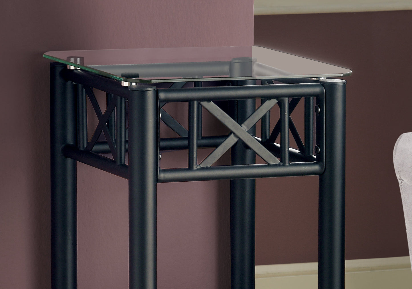 28" Black And Clear Glass And Metal Square End Table With Shelf