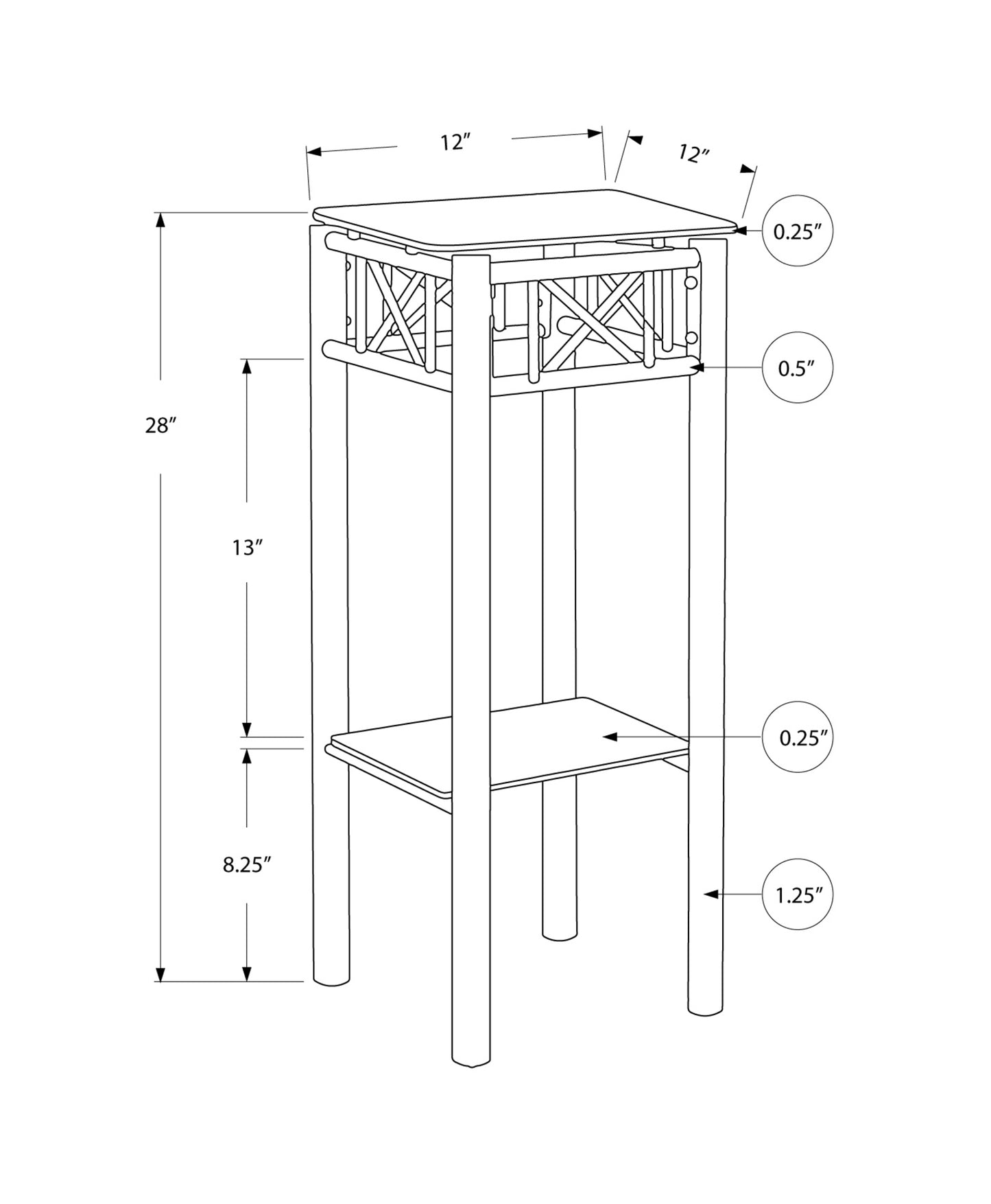 28" Black And Clear Glass And Metal Square End Table With Shelf