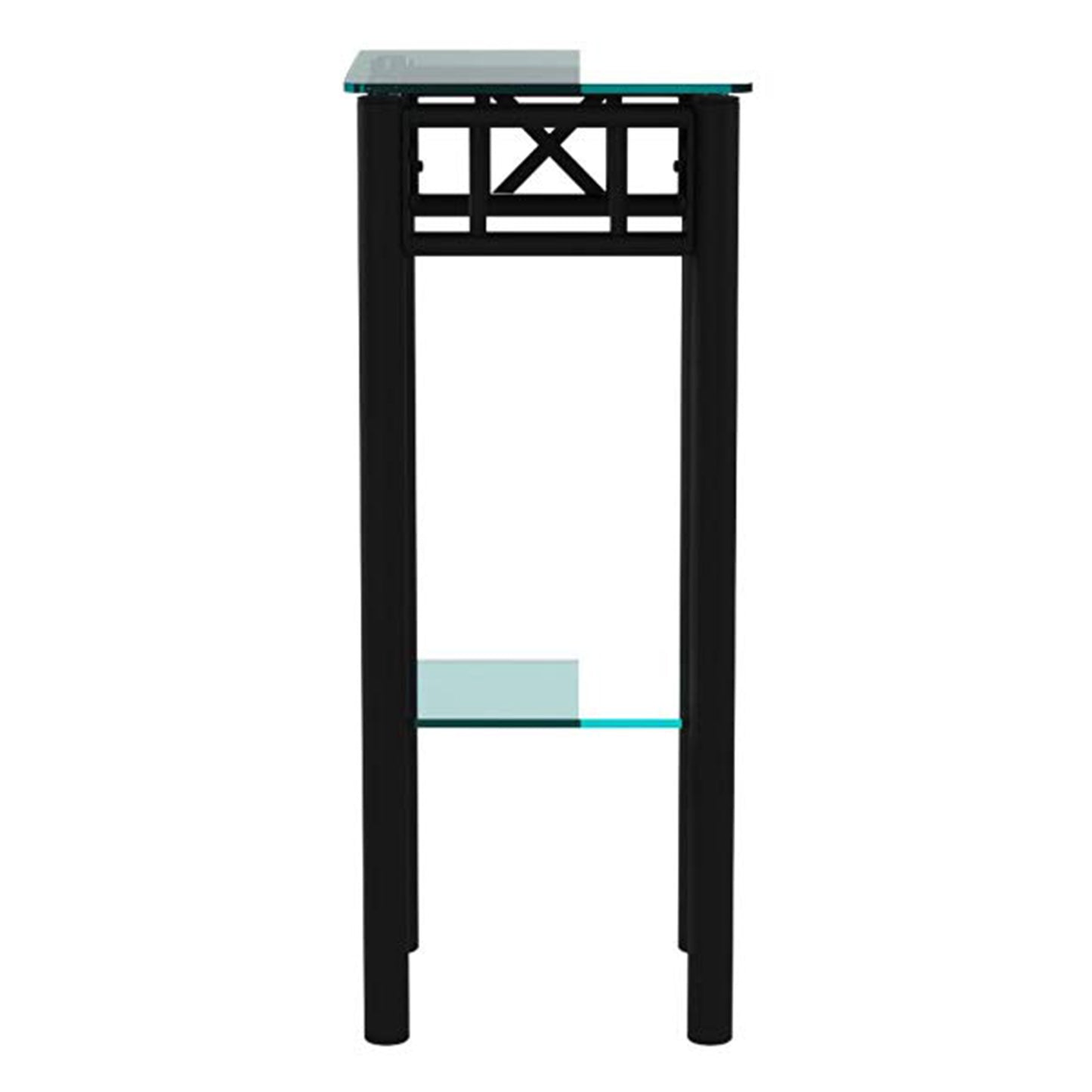 28" Black And Clear Glass And Metal Square End Table With Shelf