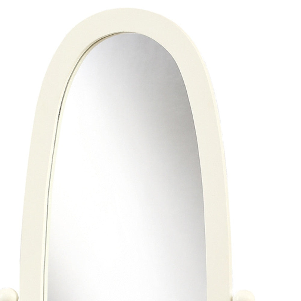 59" White Oval Framed Cheval Standing Mirror