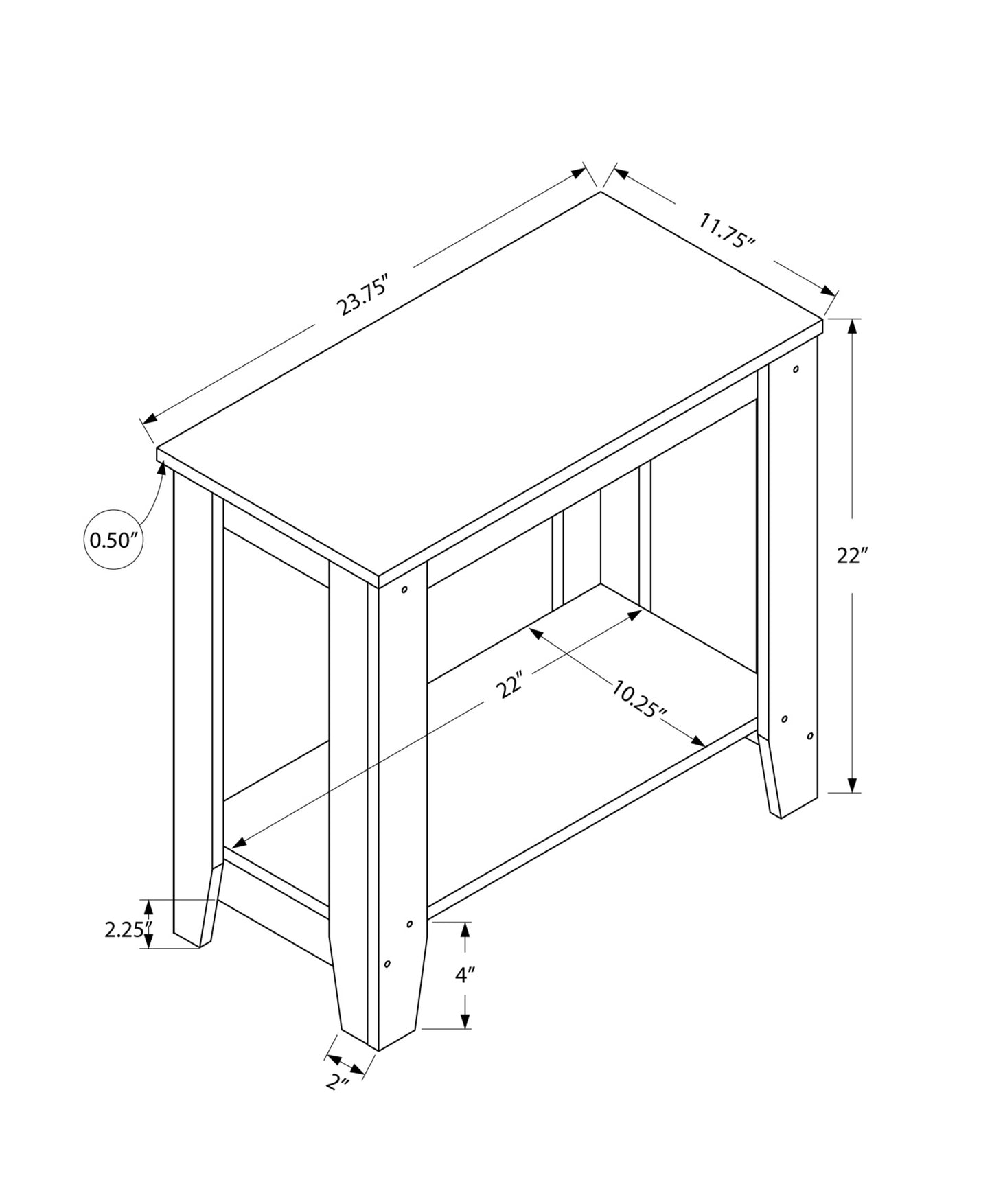 22" White Wood End Table With Shelf