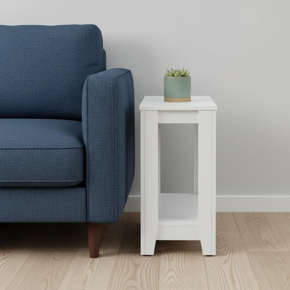 22" White Wood End Table With Shelf