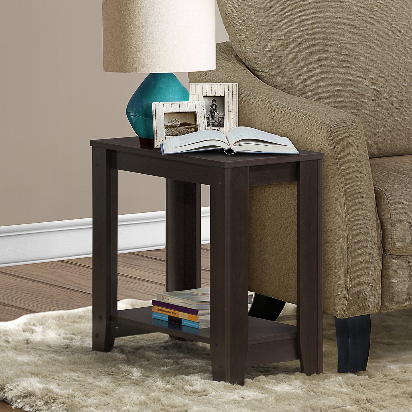 22" Deep Taupe End Table With Shelf