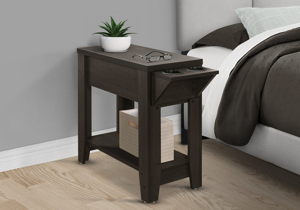 23" brown wood end table with shelf