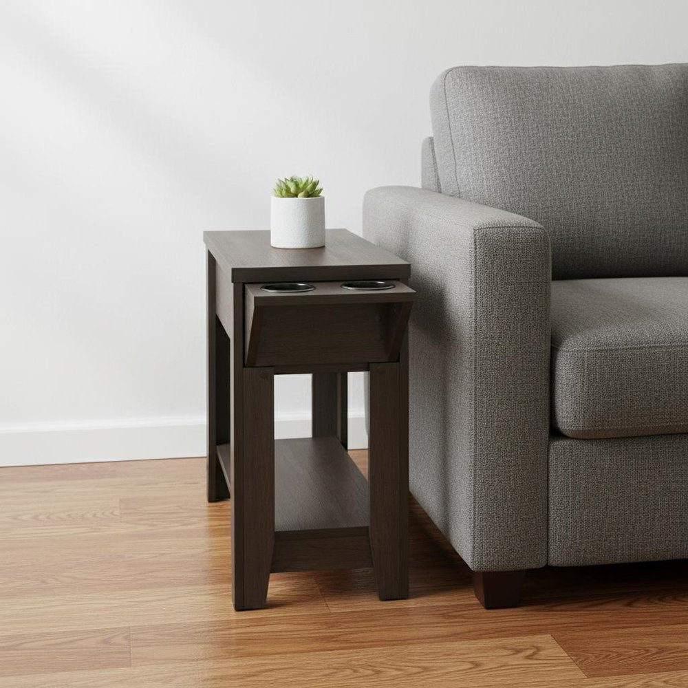 23-inch brown wood end table with shelf