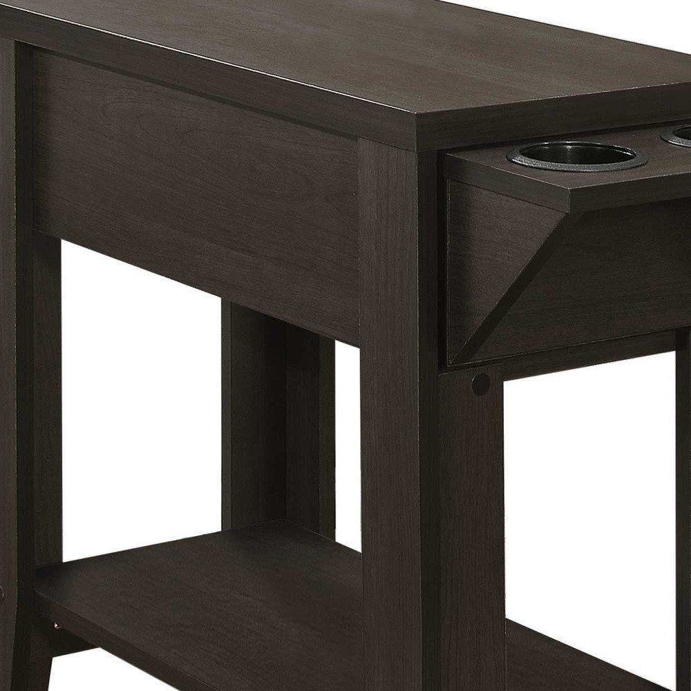 23-inch brown wood end table with shelf.