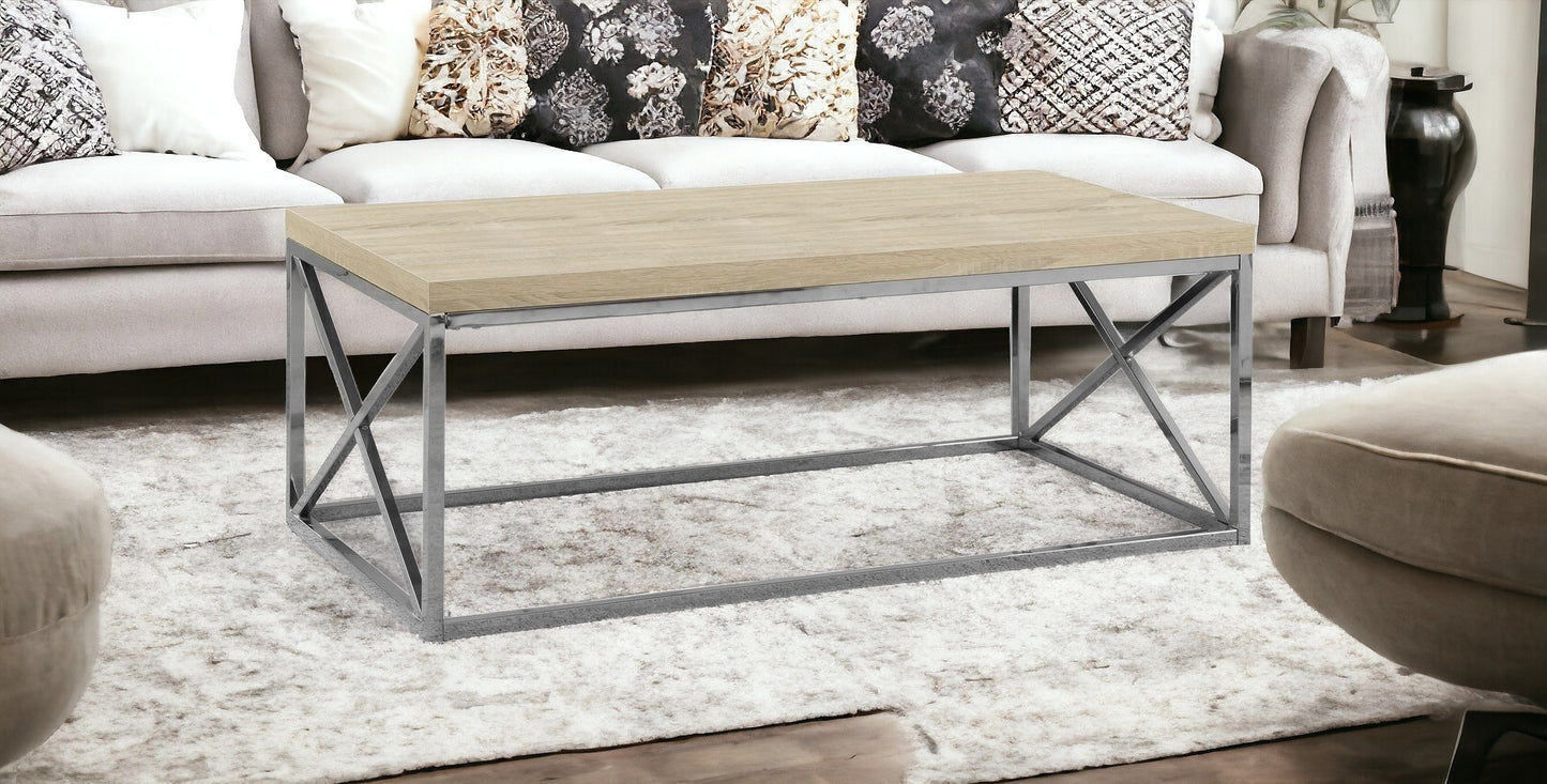 44" Beige And Silver Iron Coffee Table