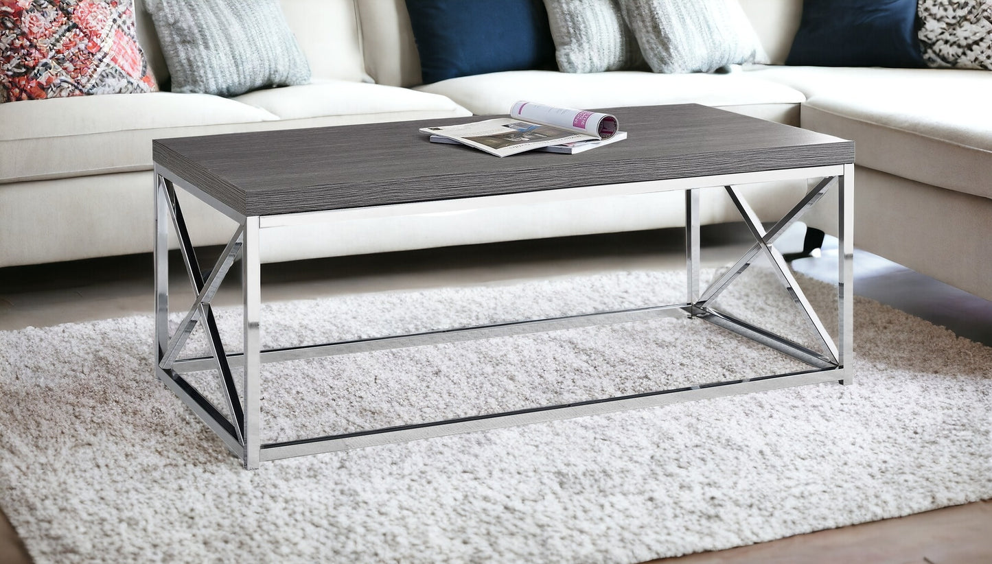 44" Beige And Silver Iron Coffee Table
