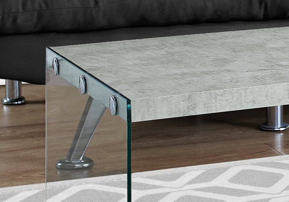 44" Gray  Clear Wood And Glass Coffee Table