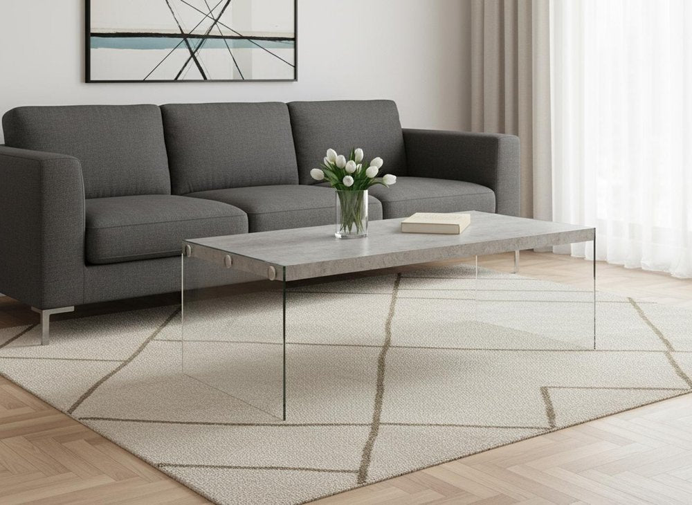44" Gray  Clear Wood And Glass Coffee Table