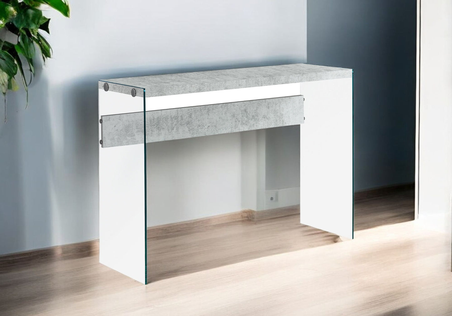 44" Gray And Clear Solid Console Table