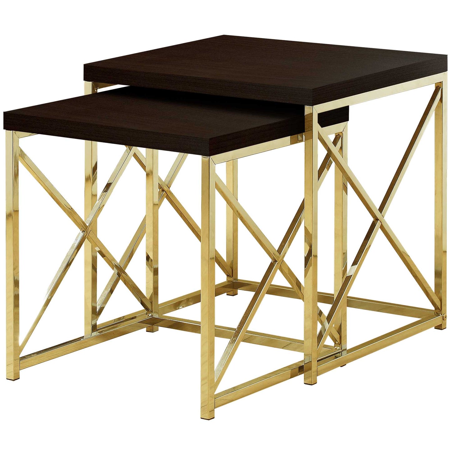 Set of Two 41" Gold And Brown Nested Tables