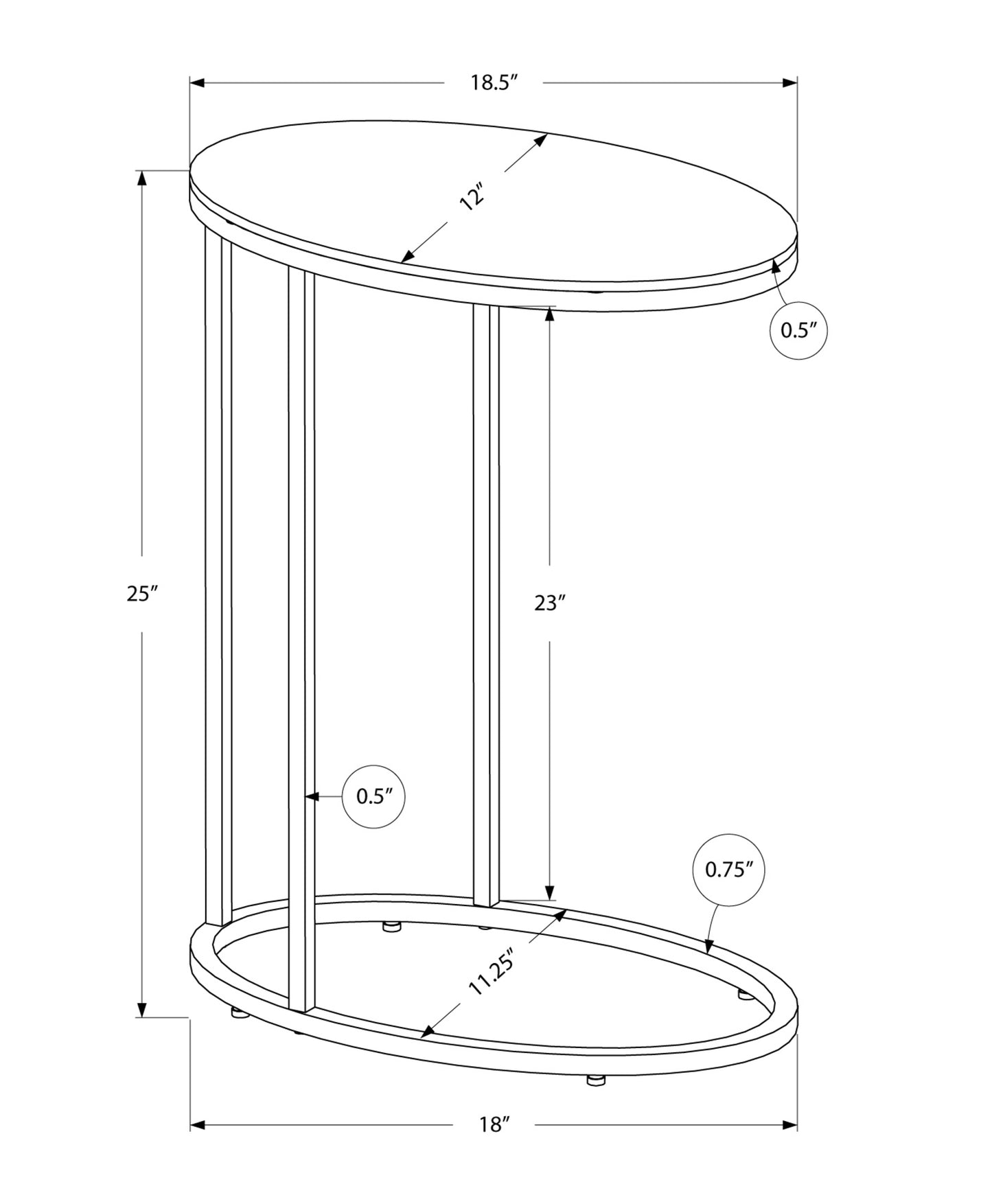 18.5" X 12" X 25" White Particle Board Metal Accent Table