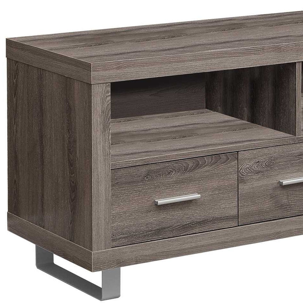17.75" X 47.25" X 23.75" Dark Taupe Silver Particle Board Hollow Core Metal TV Stand With 3 Drawers