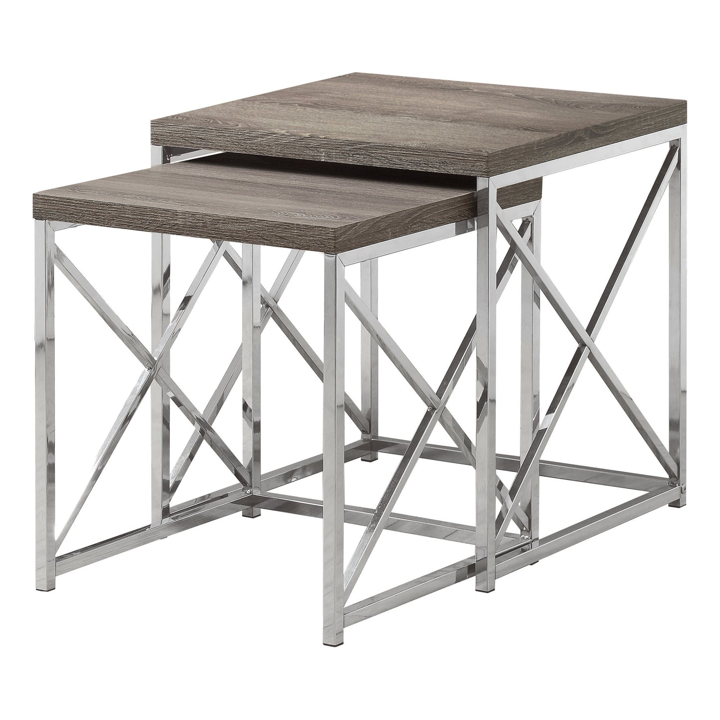 40.5" Particle Board And Chrome Metal Two Pieces Nesting Table Set