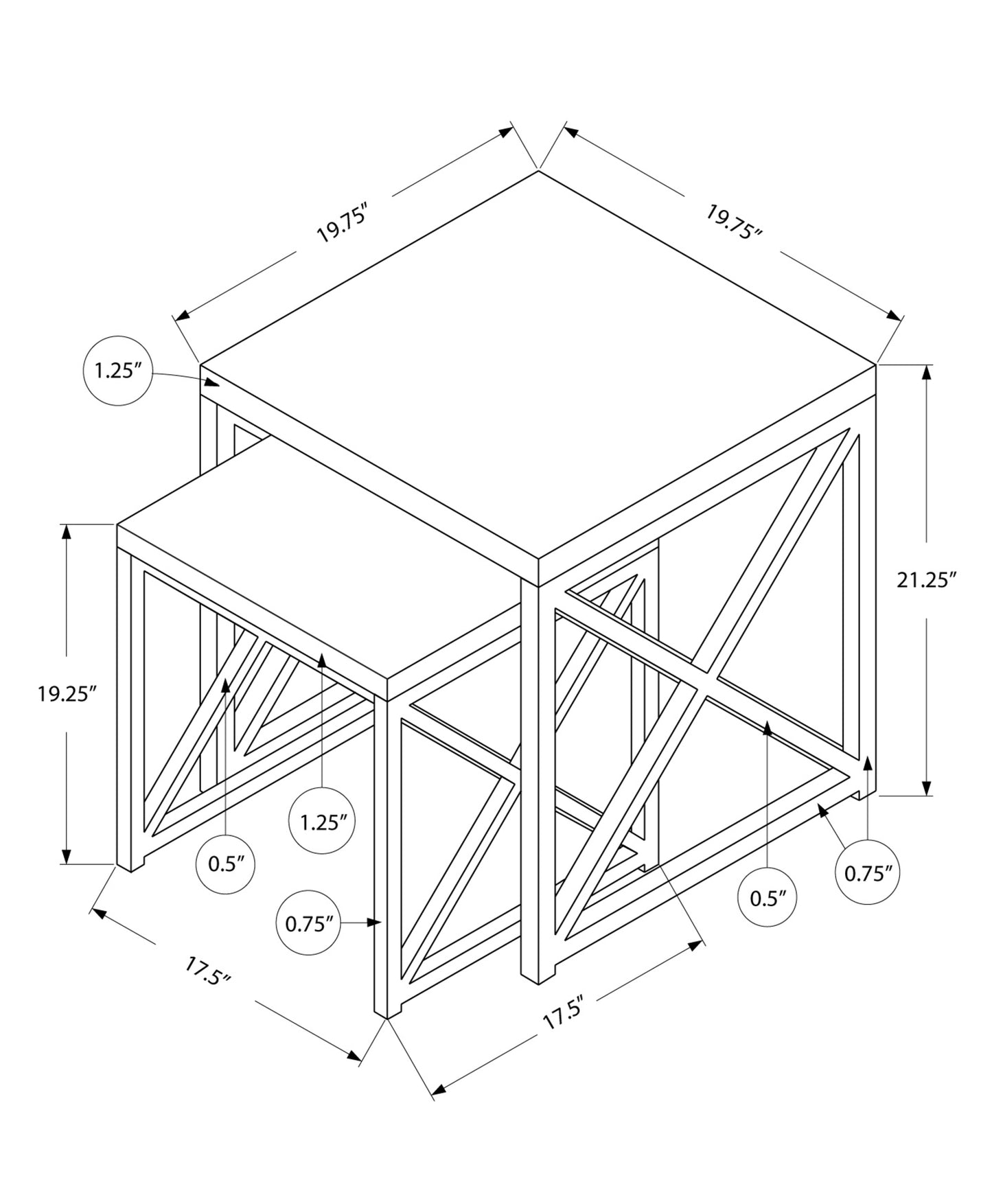 40.5" Particle Board And Chrome Metal Two Pieces Nesting Table Set