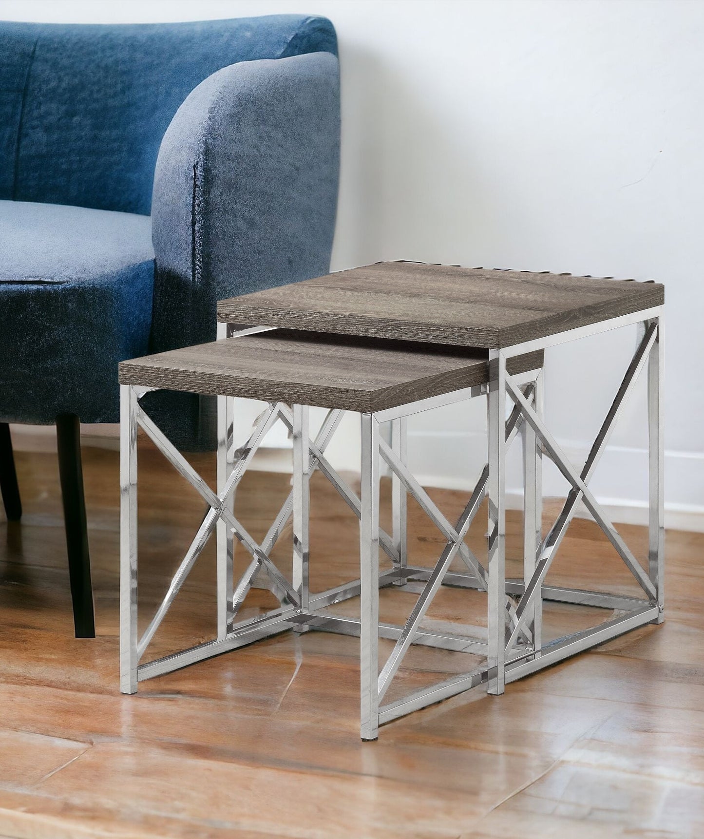 40.5" Particle Board And Chrome Metal Two Pieces Nesting Table Set