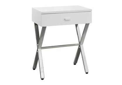 22" Silver And White Wood And Metal End Table With Drawer