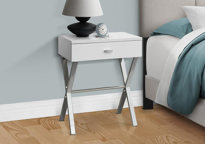 22" Silver And White Wood And Metal End Table With Drawer