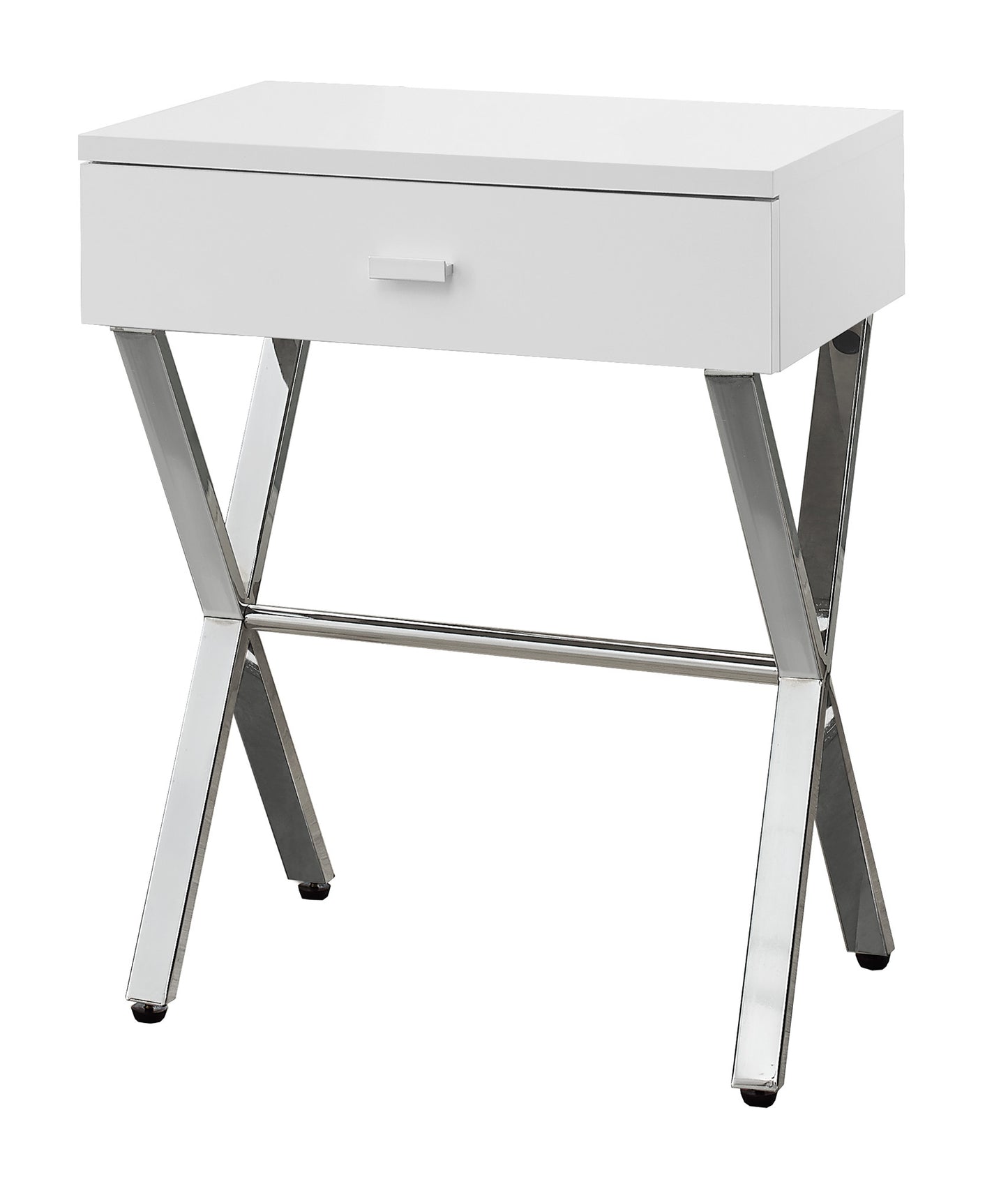 22" Silver And White Wood And Metal End Table With Drawer