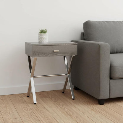 22" Silver And White Wood And Metal End Table With Drawer