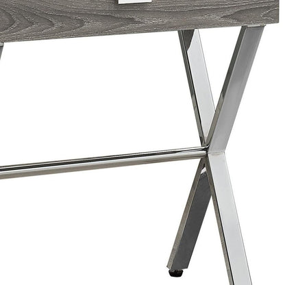 22" Silver And White Wood And Metal End Table With Drawer