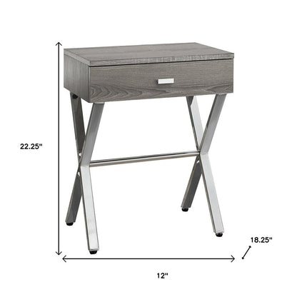 22" Silver And White Wood And Metal End Table With Drawer