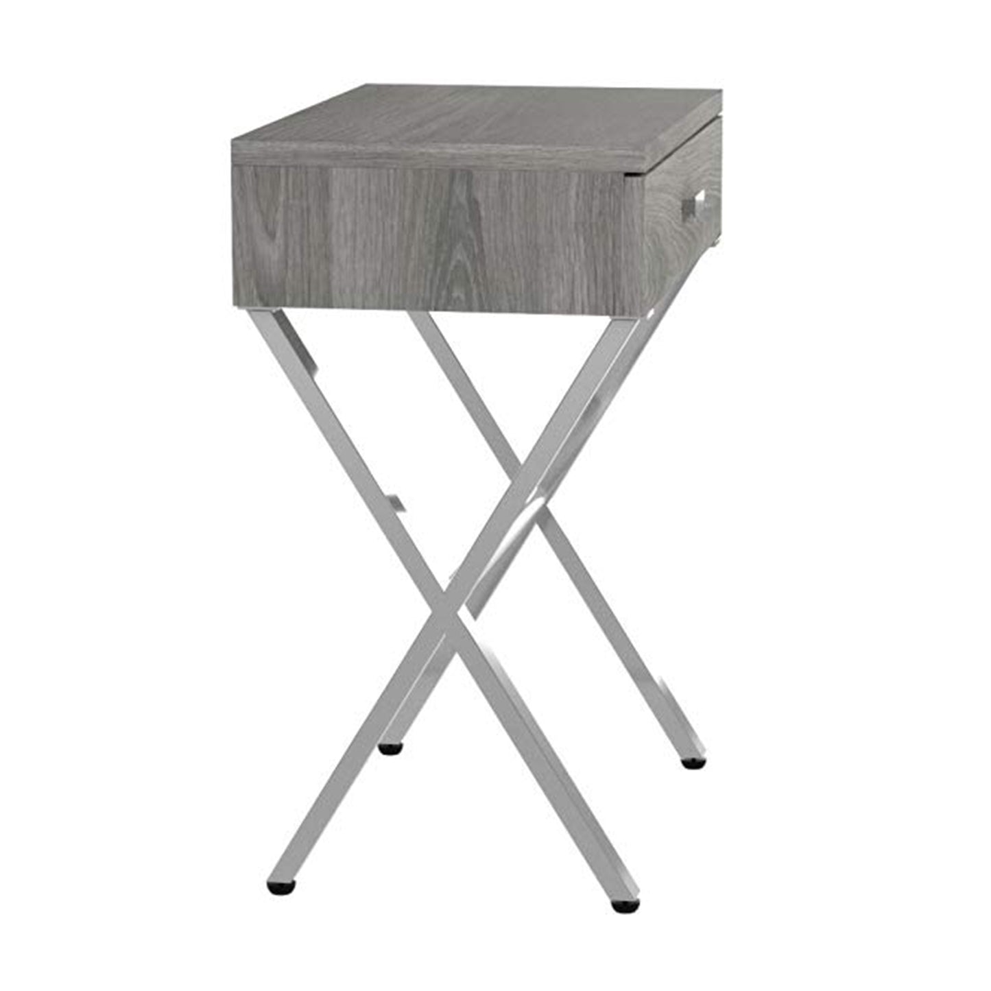 22" Silver And White Wood And Metal End Table With Drawer