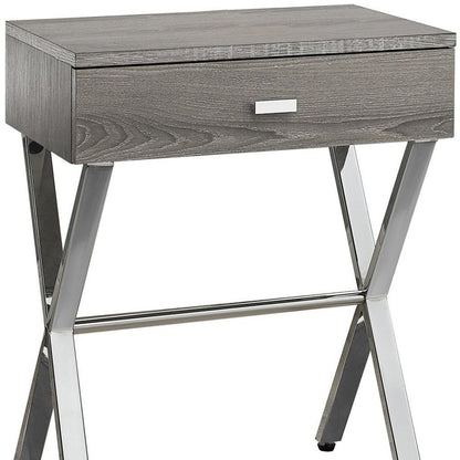 22" Silver And White Wood And Metal End Table With Drawer