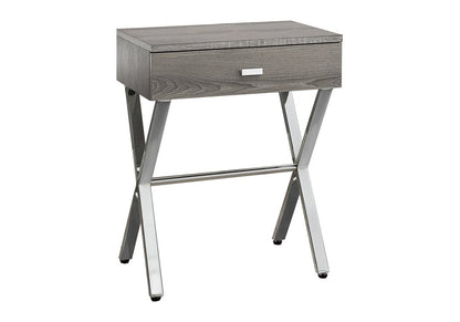 22" silver & white wood & metal end table with drawer