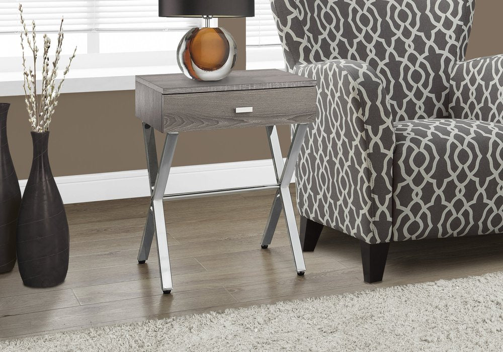 22" silver and white wood and metal end table with drawer