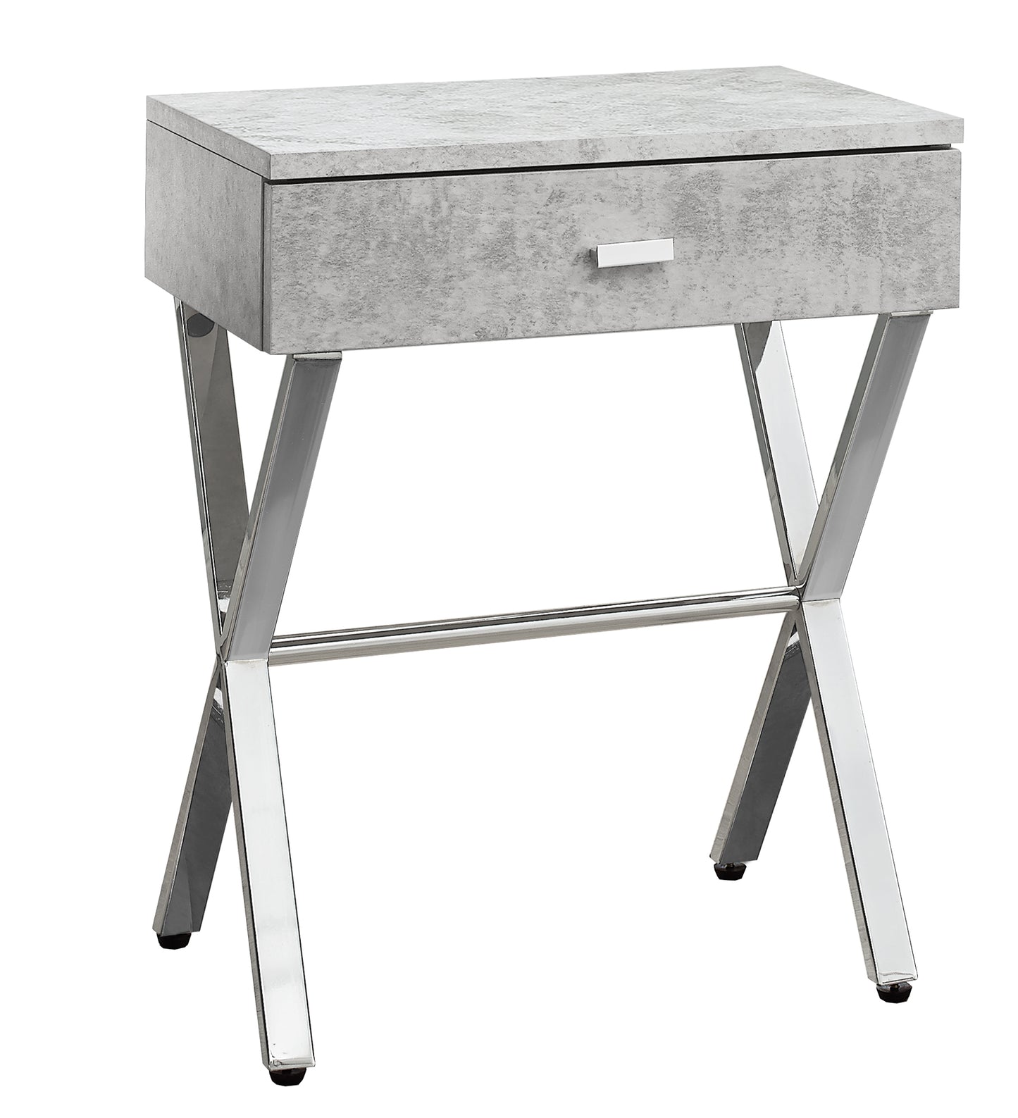 22" Silver And White Wood And Metal End Table With Drawer