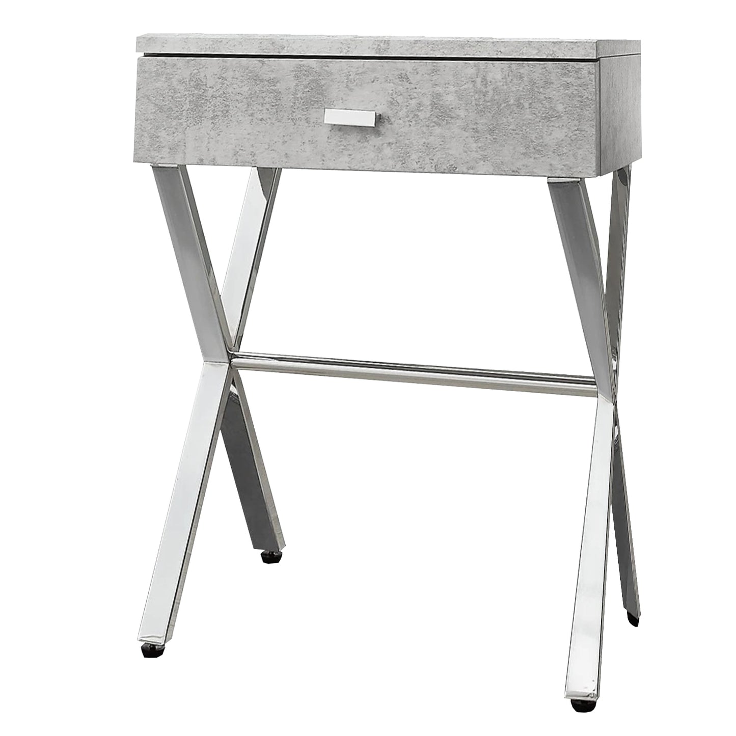 22" Silver And White Wood And Metal End Table With Drawer