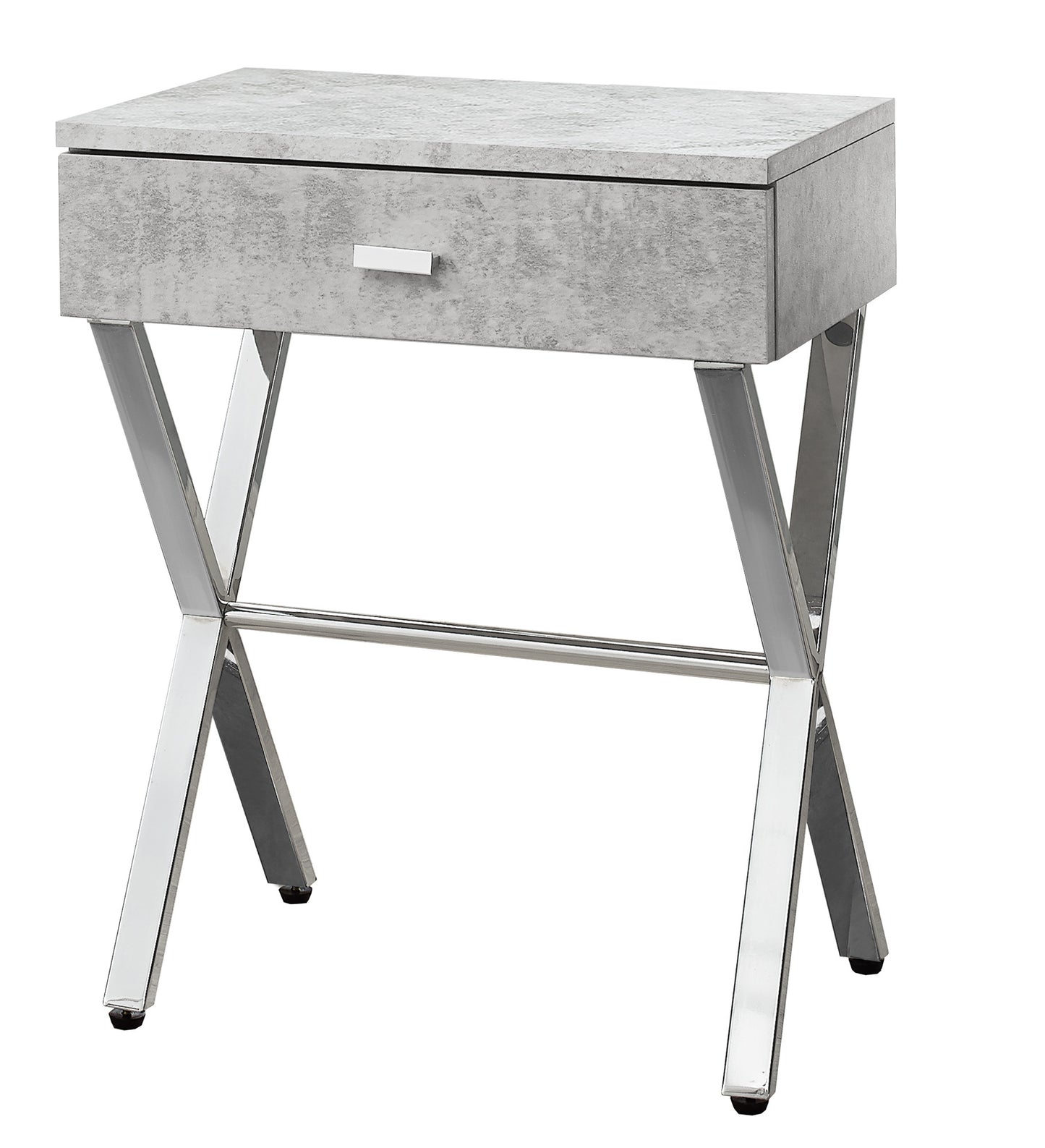 22" Silver And White Wood And Metal End Table With Drawer