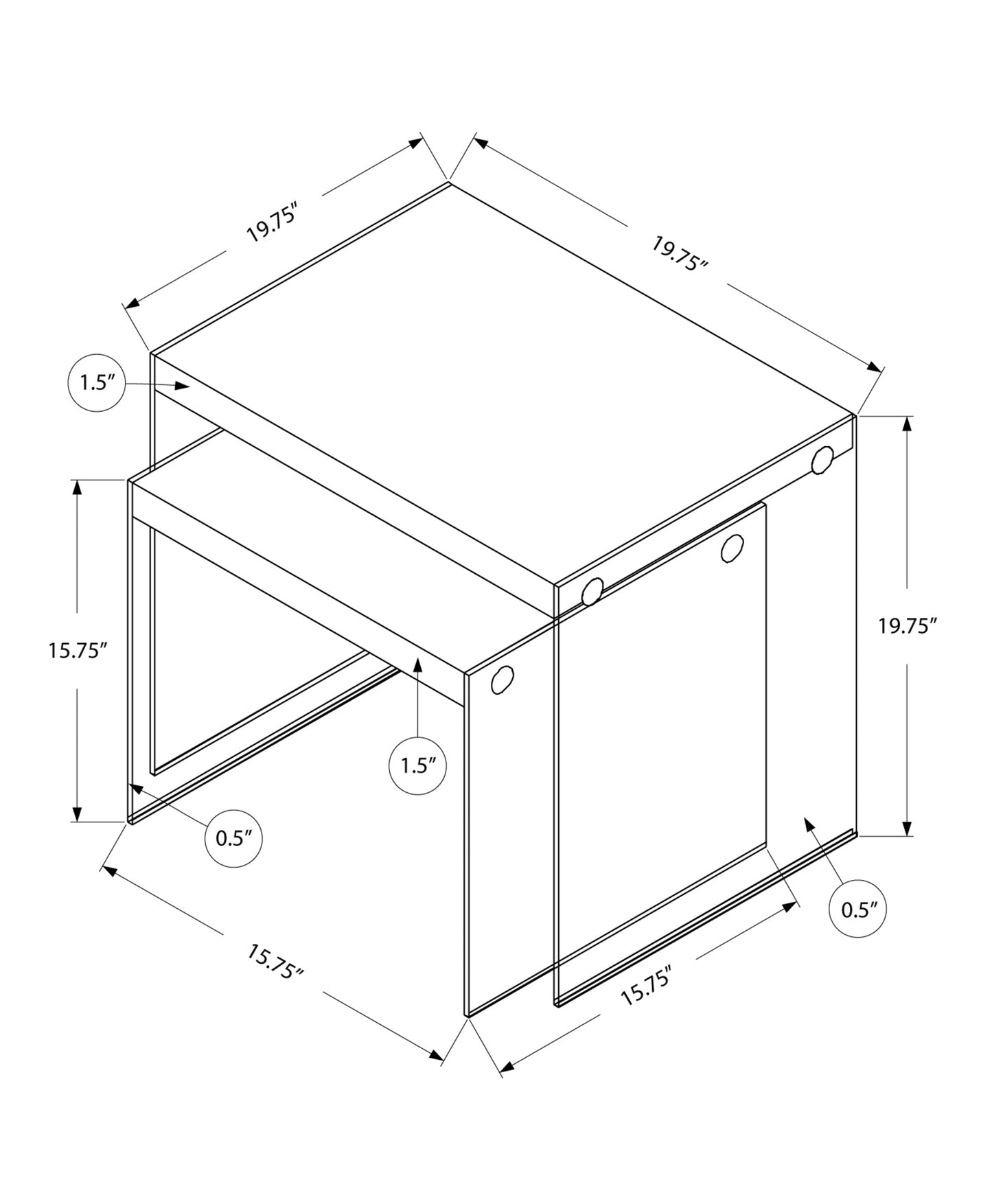 Set of Two 36" Clear And Deep Taupe Nested Tables