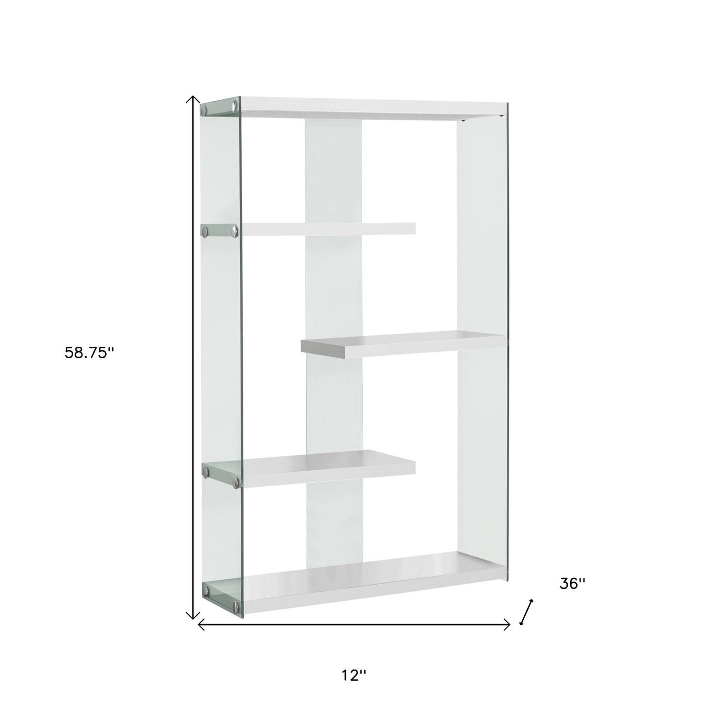 59" White Glass Four Tier Etagere Bookcase