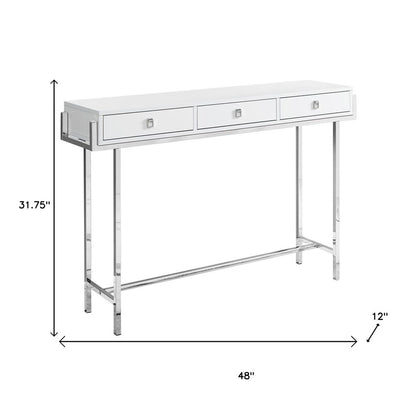 48" White and Silver Console Table And Drawers