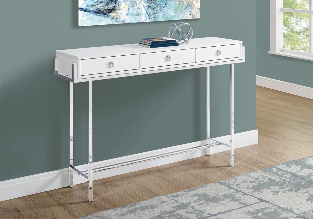 48" Taupe and Silver Console Table And Drawers