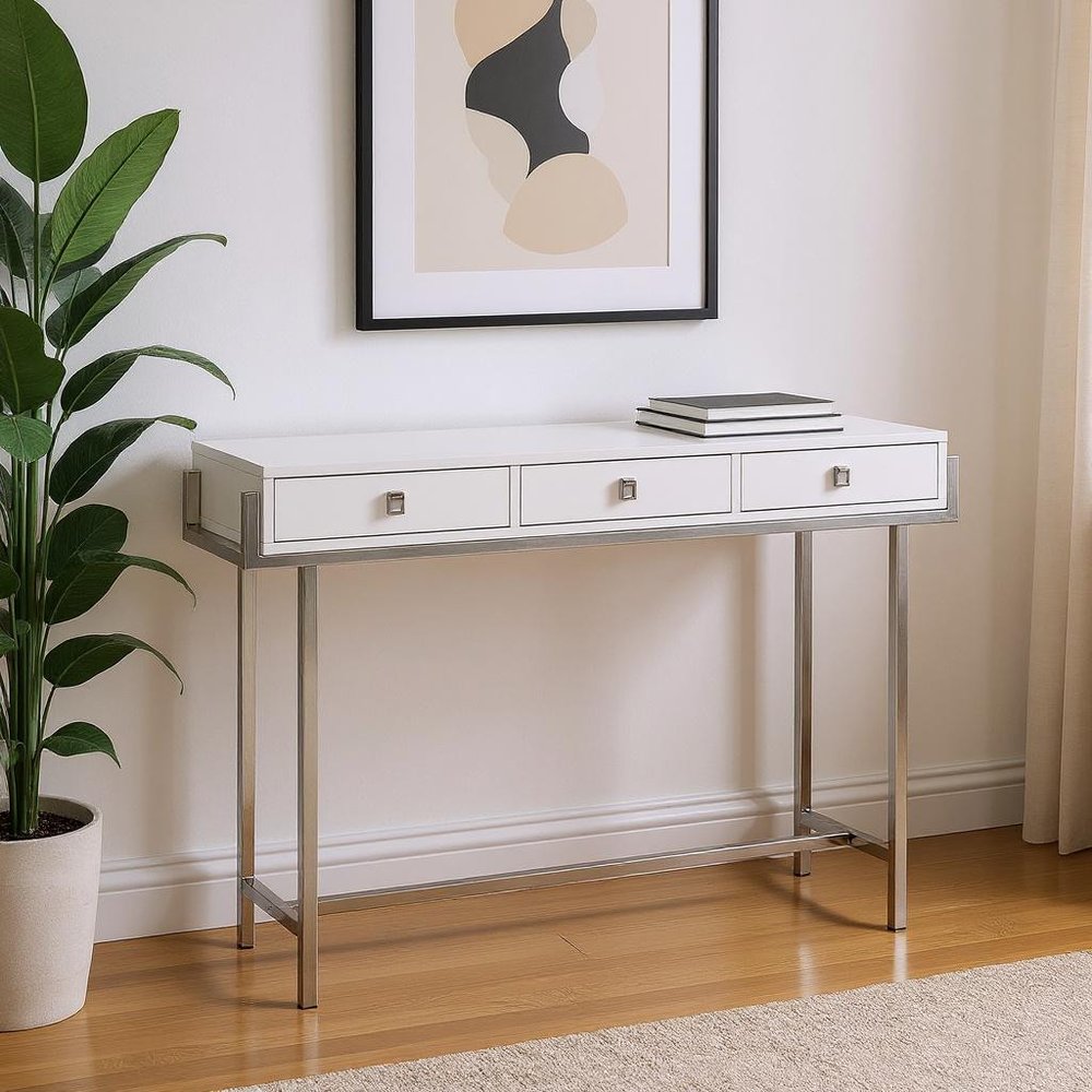48" Taupe and Silver Console Table And Drawers