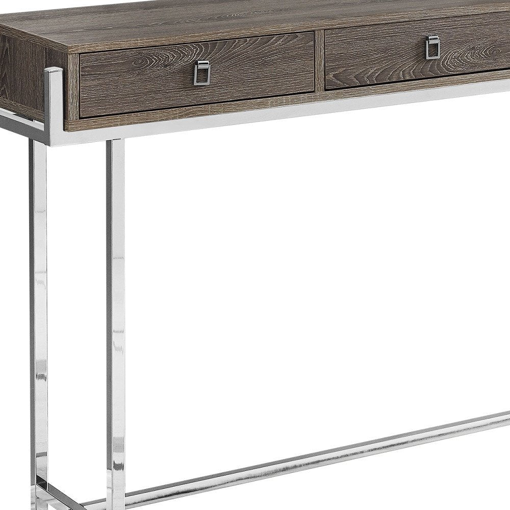 48" Taupe and Silver Console Table And Drawers