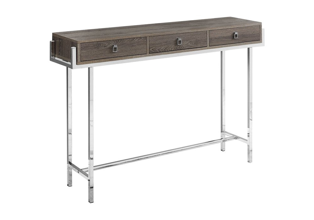 48" Taupe and Silver Console Table And Drawers