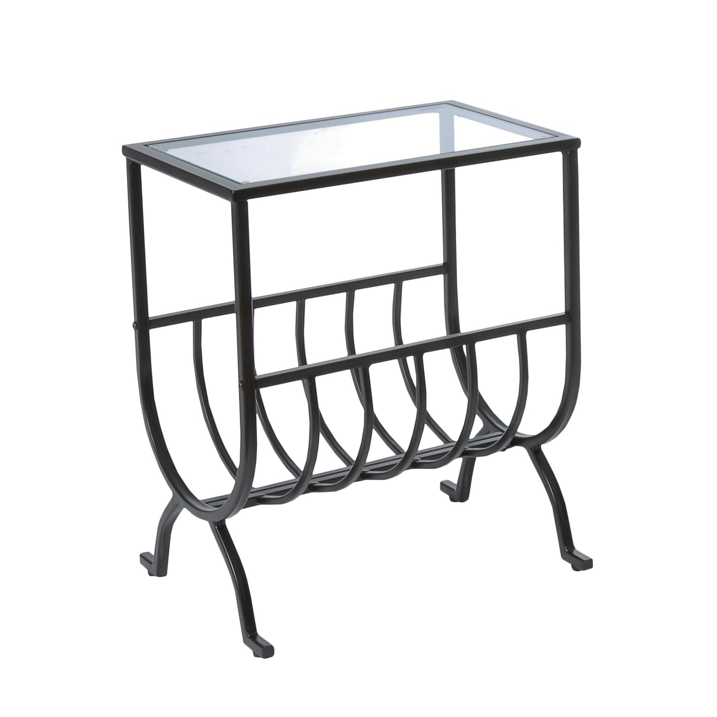 18" Clear And Black Glass Trestle Console Table With Storage