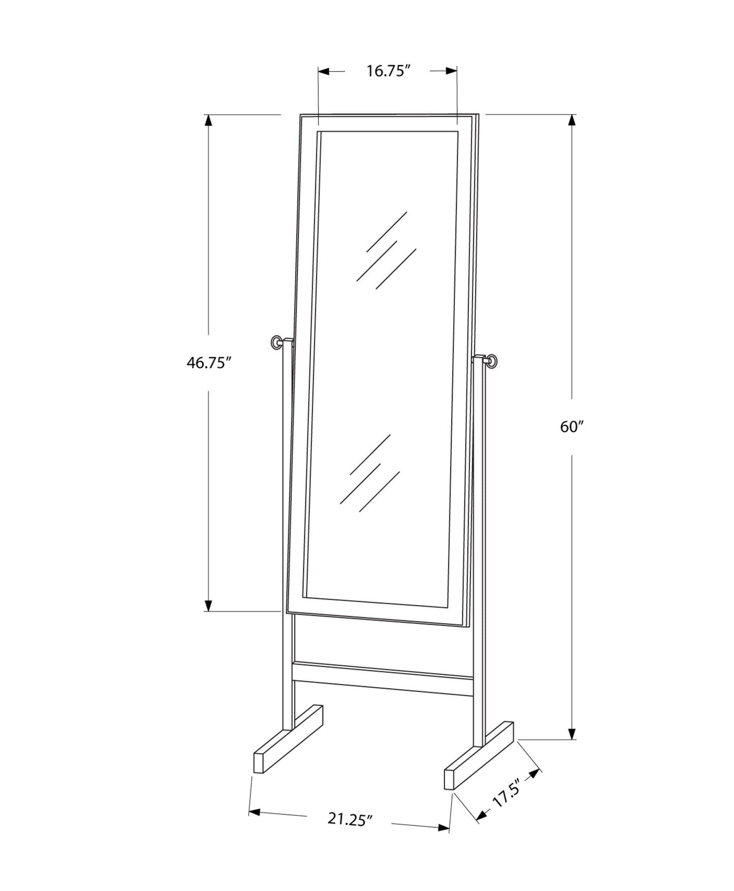 60" Brown Framed Cheval Standing Mirror